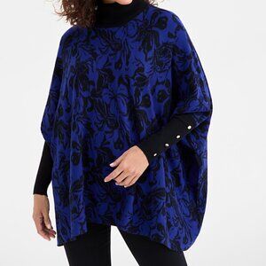 NWT JM Collection. Women’s Poncho Turtleneck Sweater Size (L), Color Blue.